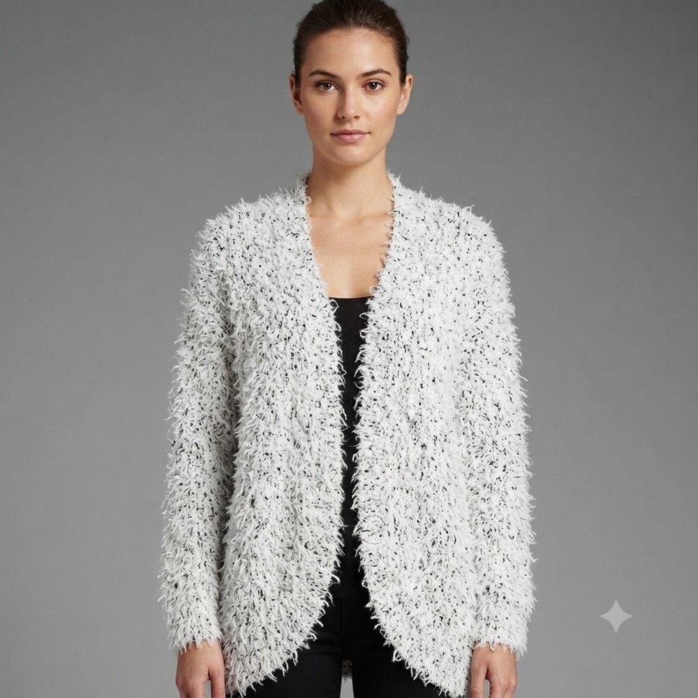 Kensie Cardigan Womens XL Popcorn Eyelash‎ Knit Open Front Black White Marled